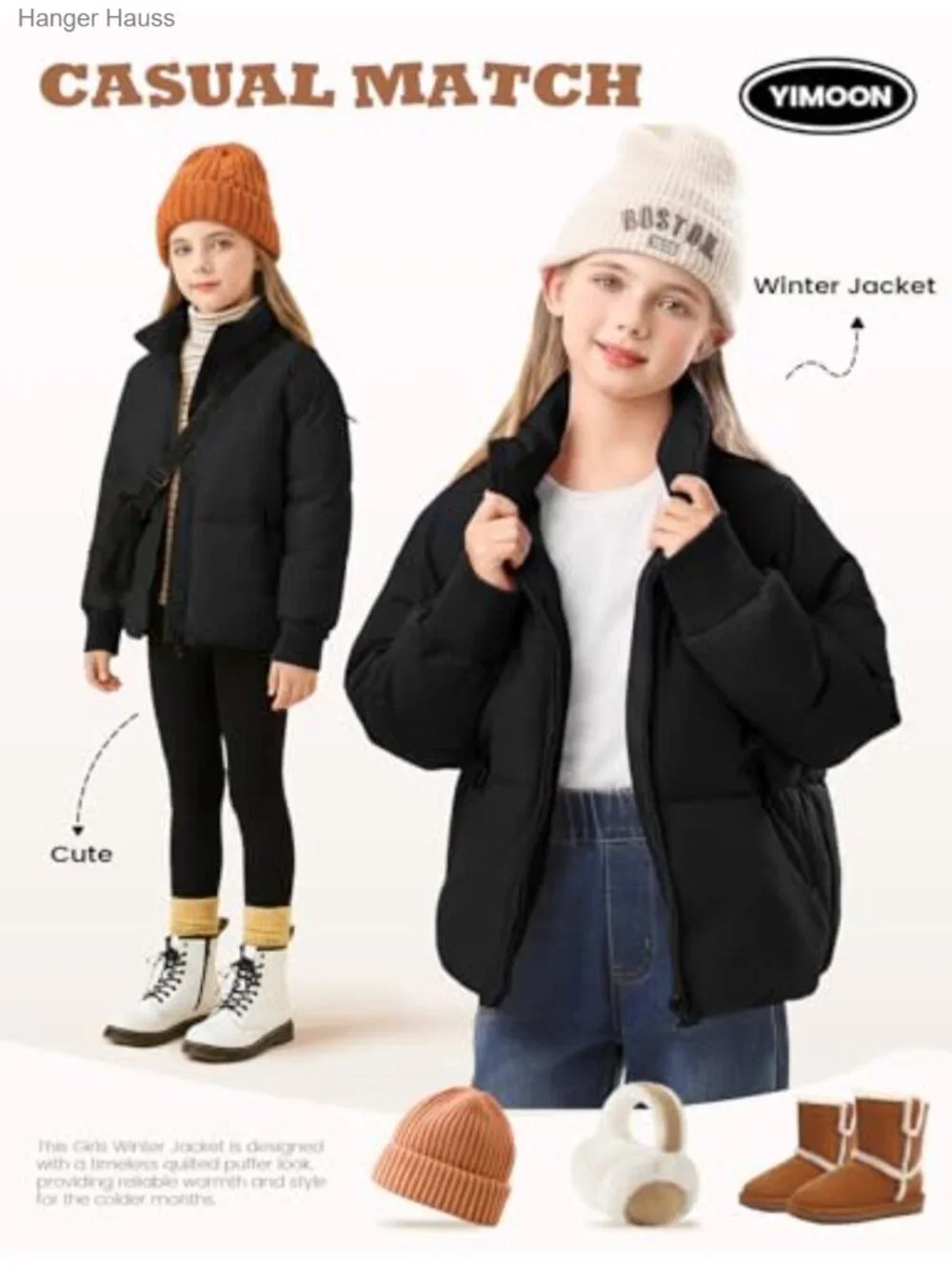 Girls Quilted Puffer Jacket Winter Coat Zip Up Insulated Long Sleeve